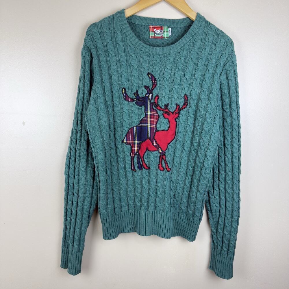 Spencers Unisex’s Cable Knit Christmas Reindeer Novelty Holiday Sweater Size M - Picture 1 of 11